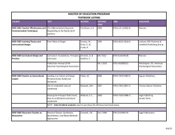 master of education program textbook listing - Concordia University