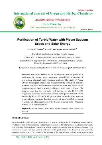 Purification of Turbid Water with Pisum Sativum Seeds and ... - IJGHC