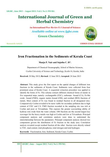 Iron Fractionation in the Sediments of Kerala Coast - IJGHC