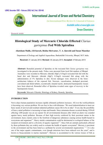 Histological Study of Mercuric Chloride Effected Clarias ... - IJGHC