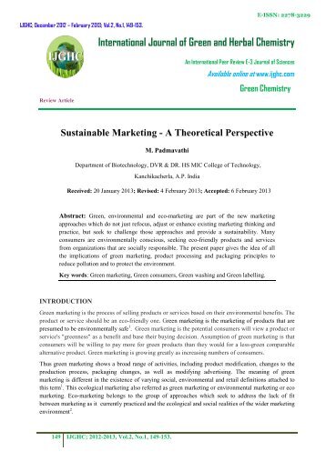 Sustainable Marketing - A Theoretical Perspective - IJGHC