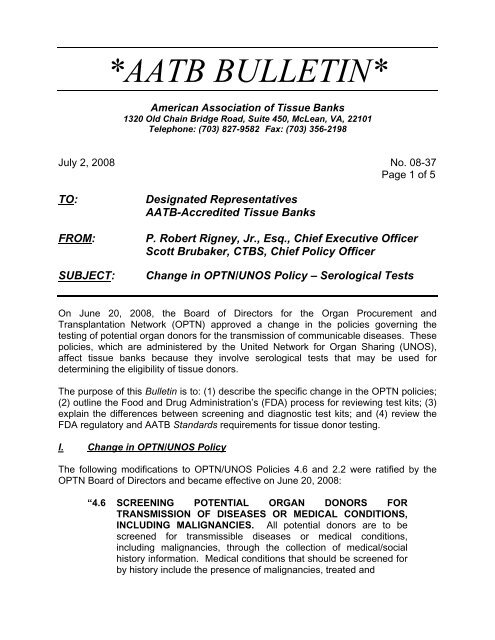 Aatb Bulletin American Association Of Tissue Banks