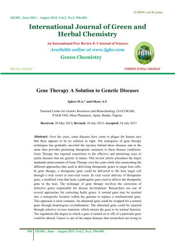 Gene Therapy A Solution to Genetic Diseases - IJGHC