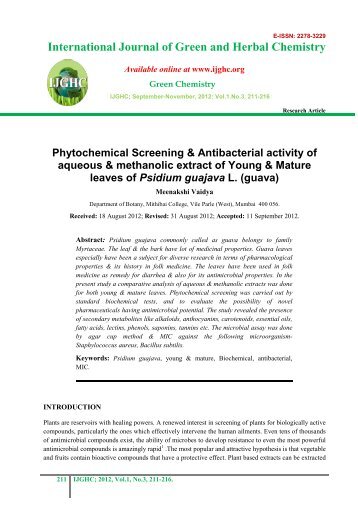 Phytochemical Screening & Antibacterial activity of aqueous ... - IJGHC