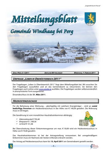 Mitteilungsblatt der Gemeinde Windhaag bei Perg vom 07. Februar ...