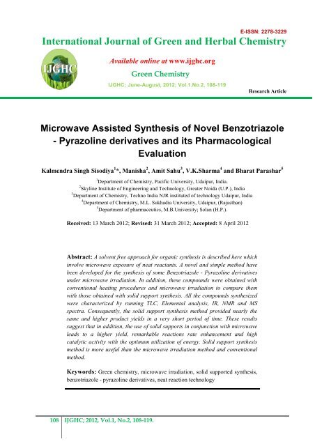 Microwave Assisted Synthesis of Novel Benzotriazole - IJGHC