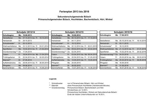 Ferienplan 2013 bis 2016