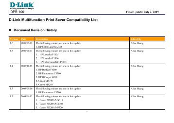 D-Link Multifunction Print Sever Compatibility List