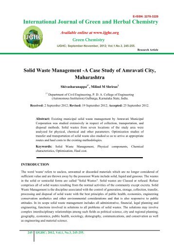 Solid Waste Management -A Case Study of Amravati City ... - IJGHC