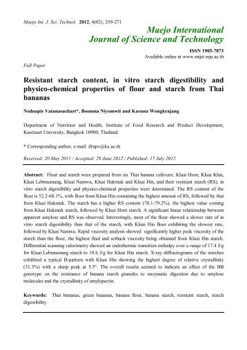 Resistant starch content, in vitro starch digestibility and physico ...