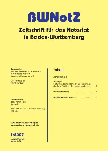 BWNotZ 2/2007 - Württembergischer Notarverein e.V.