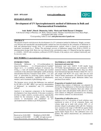 Development of UV Spectrophotometric method of Idebenone in ...