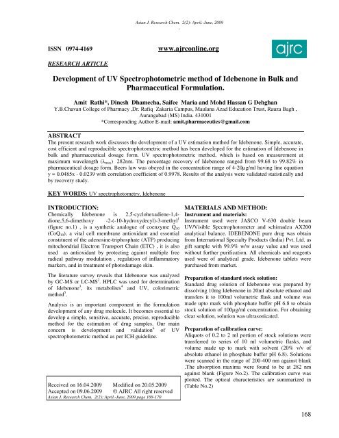 Development of UV Spectrophotometric method of Idebenone in ...