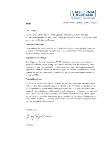 Letter to AATB re Treasurer - American Association of Tissue Banks