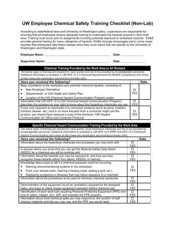 UW Employee Chemical Safety Training Checklist - Environmental ...