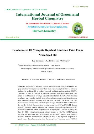 Development Of Mosquito Repelent Emulsion Paint From ... - IJGHC