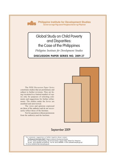 Global Study on Child Poverty and Disparities - Philippine Institute ...