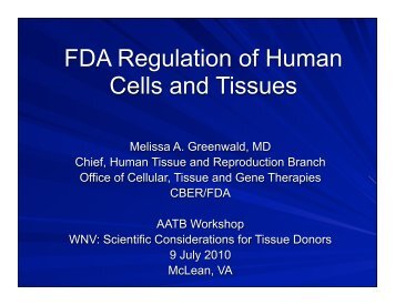 FDA and Regulation of Human Cells, Tissues, and Cellular and ...