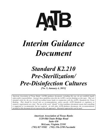 Guidance Document, No. 5 - American Association of Tissue Banks