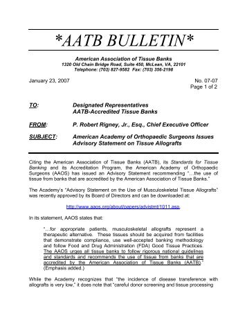 AATB BULLETIN - American Association of Tissue Banks