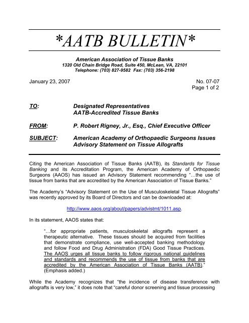 AATB BULLETIN - American Association of Tissue Banks