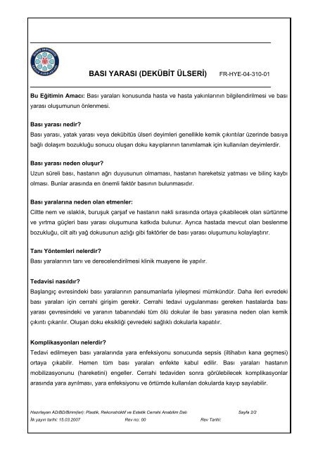 Eğitimin Adı: Bası yarası