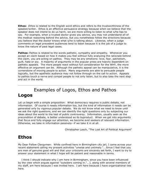 Logos, Ethos and Pathos