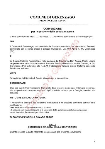 Convenzione per la gestione della scuola materna - Comune di ...