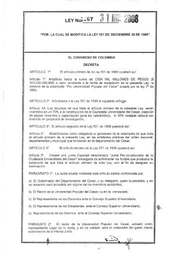 Ley 1267 de diciembre 31 de 2008 - Presidencia de la RepÃºblica