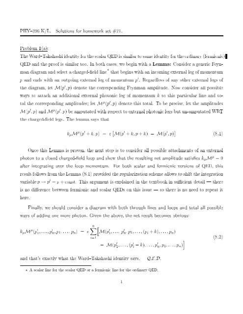 Phy 396 K L Solutions For Homework Set 21 Problem 1 A The