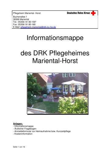Informationsmappe des DRK Pflegeheimes Mariental-Horst