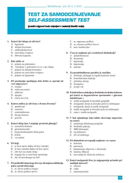 TEST ZA SAMOOCENJEVANJE SELF-ASSESSMENT TEST