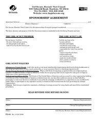 Sponsorship Agreement - the Girl Scouts, Hornets' Nest Council.