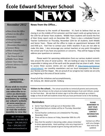 ÃESS Nov News 2012 - Sunrise School Division