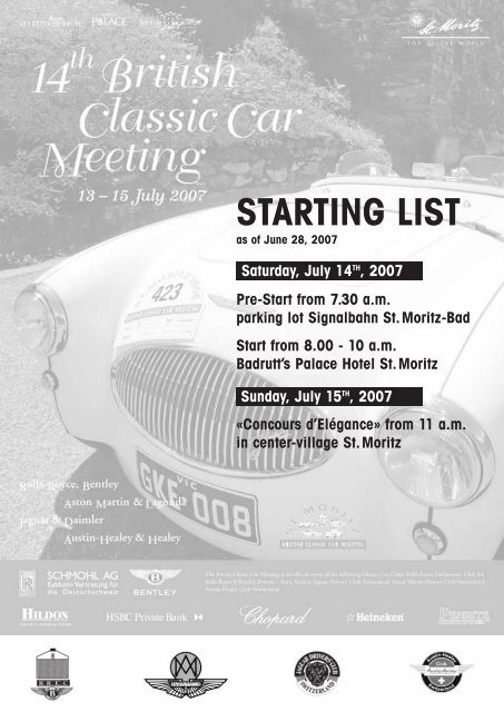 STARTING LIST Startliste BCCM 2007 - British Classic Car Meeting
