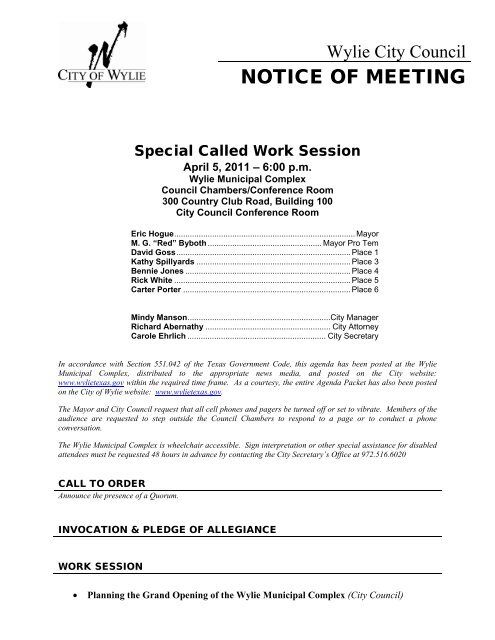 NOTICE OF MEETING - City of Wylie