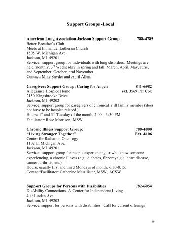 Support Groups (Local) - Jackson County, Michigan