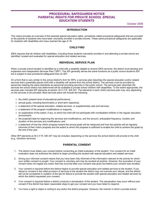 Informed Consent In Special Education >> Procedural Safeguards Notice Parental Rights For Private School Informed Consent In Special Education >> Procedural Safeguards Notice Parental Rights For Private School