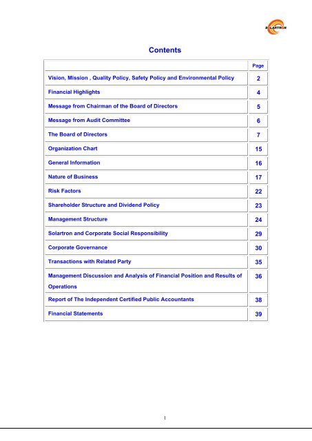 Vision, Mission, Quality Policy, Safety Policy and ... - solartron