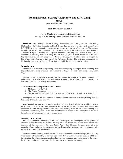 Rolling Element Bearing Acceptance and Life Testing (BAT)