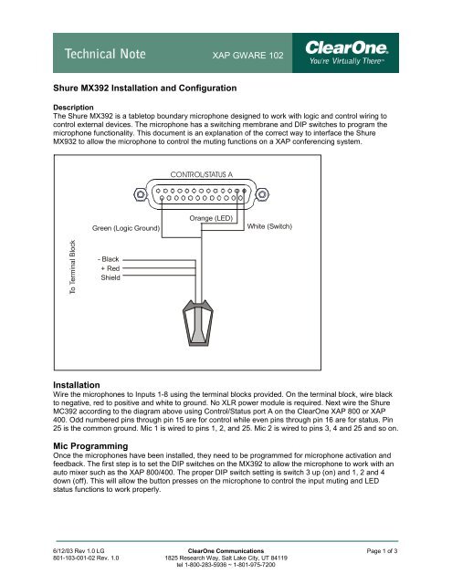 XAP GWARE 102 Shure MX392 Installation and Configuration ...