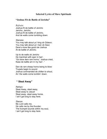 Selected Lyrics of Slave Spirituals âJoshua Fit de Battle of Jericho ...