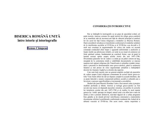 BISERICA ROMÃNÄ UNITÄ Ã®ntre istorie Åi istoriografie