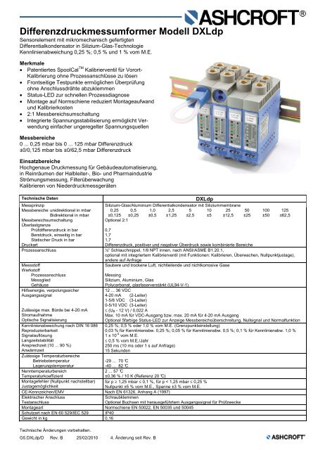 Datenblatt DXLdp - Ashcroft Instruments GmbH