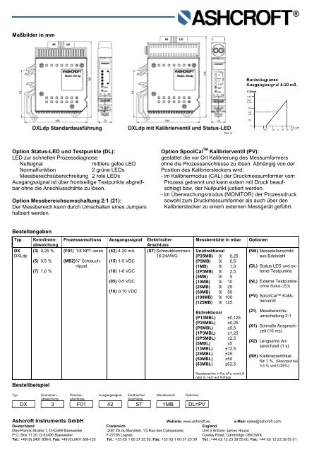 Datenblatt DXLdp - Ashcroft Instruments GmbH