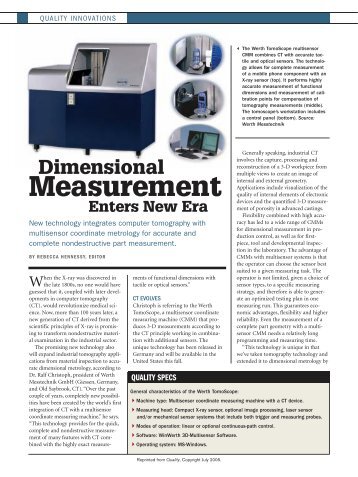 Dimensional Measurement Enters New Era - Werth Inc.