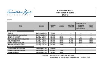 FOUNTAINE PAJOT PRICE LIST IN EURO 07.2012 - Kiriacoulis