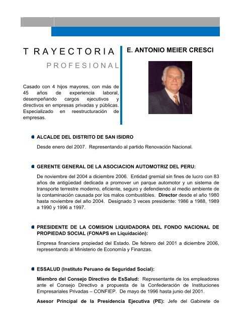 trayectoria e. antonio meier cresci - Municipalidad de Providencia