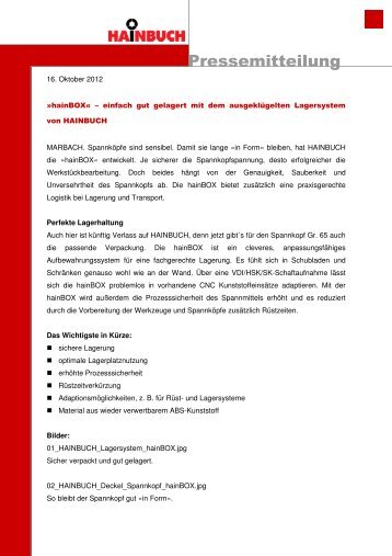 Pressemitteilung - Hainbuch GmbH