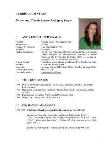 CURRÃCULUM VITAE Dr. rer. nat. Claudia Leonor RodrÃ­guez Seeger